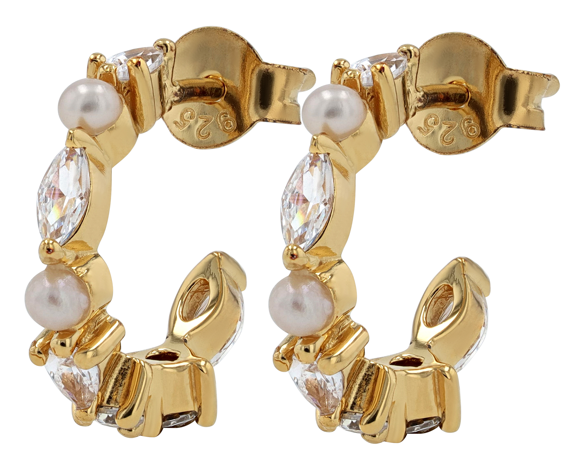 Sif Jakobs Jewellery 925/- Echt Silber Halbcreole "Adria Creolo Piccolo" Zirkonia/ Süßwasserperlen, vergoldet