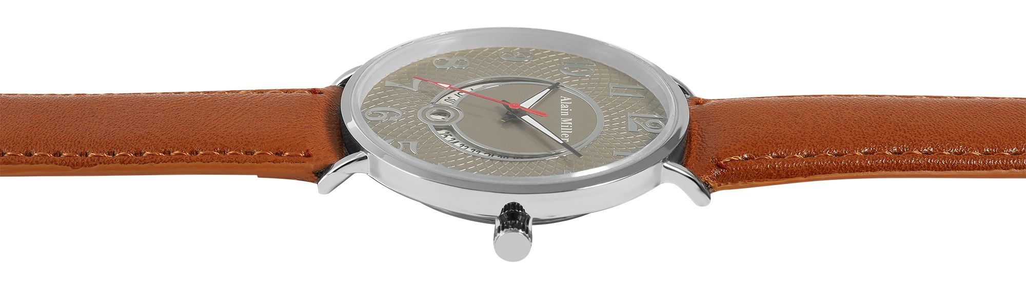 Alian Miller Herrenuhr mit Band aus Lederimitat, braun, grau