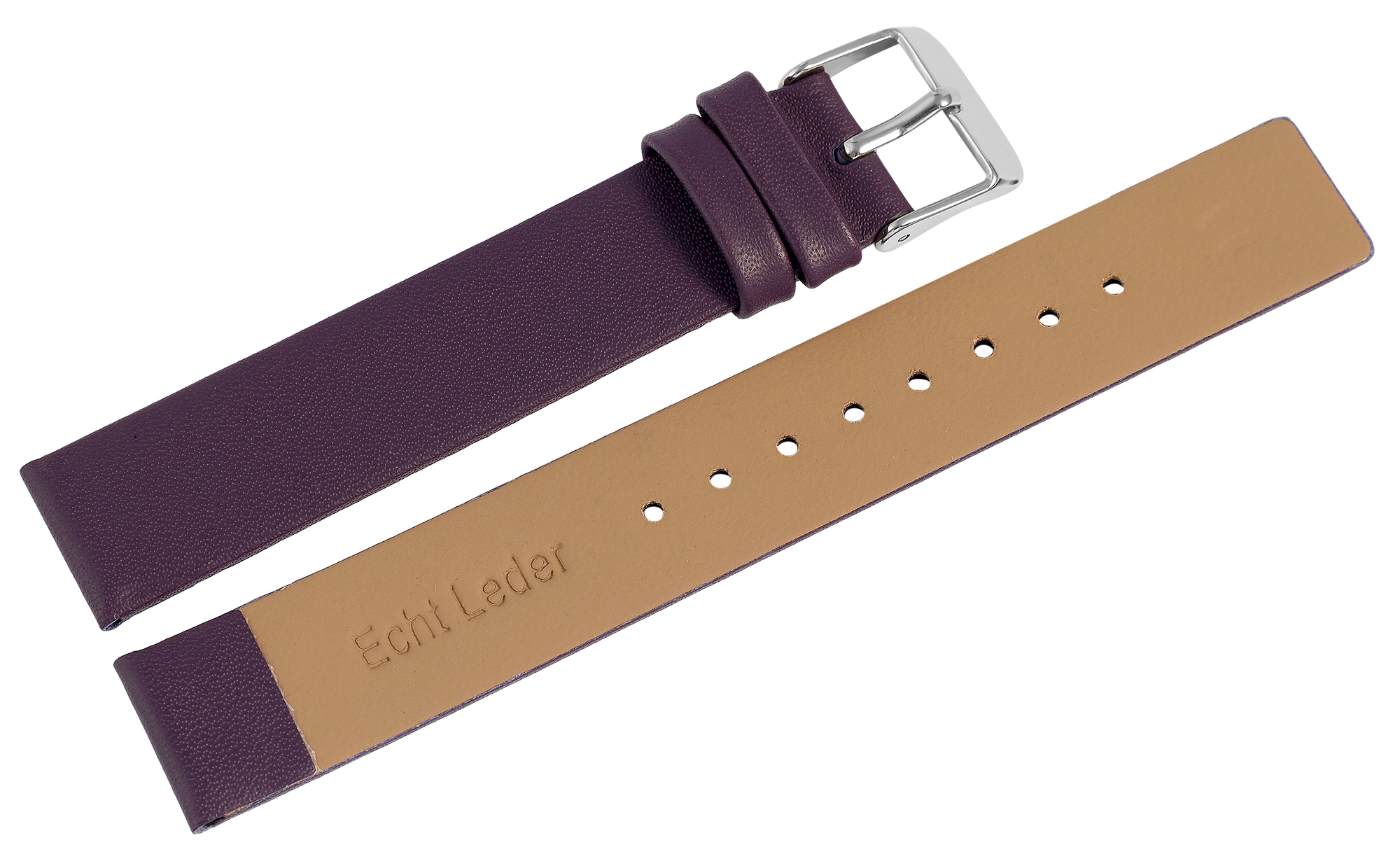 Echtleder-Uhrenarmband, nahtlos, lila, 22 mm