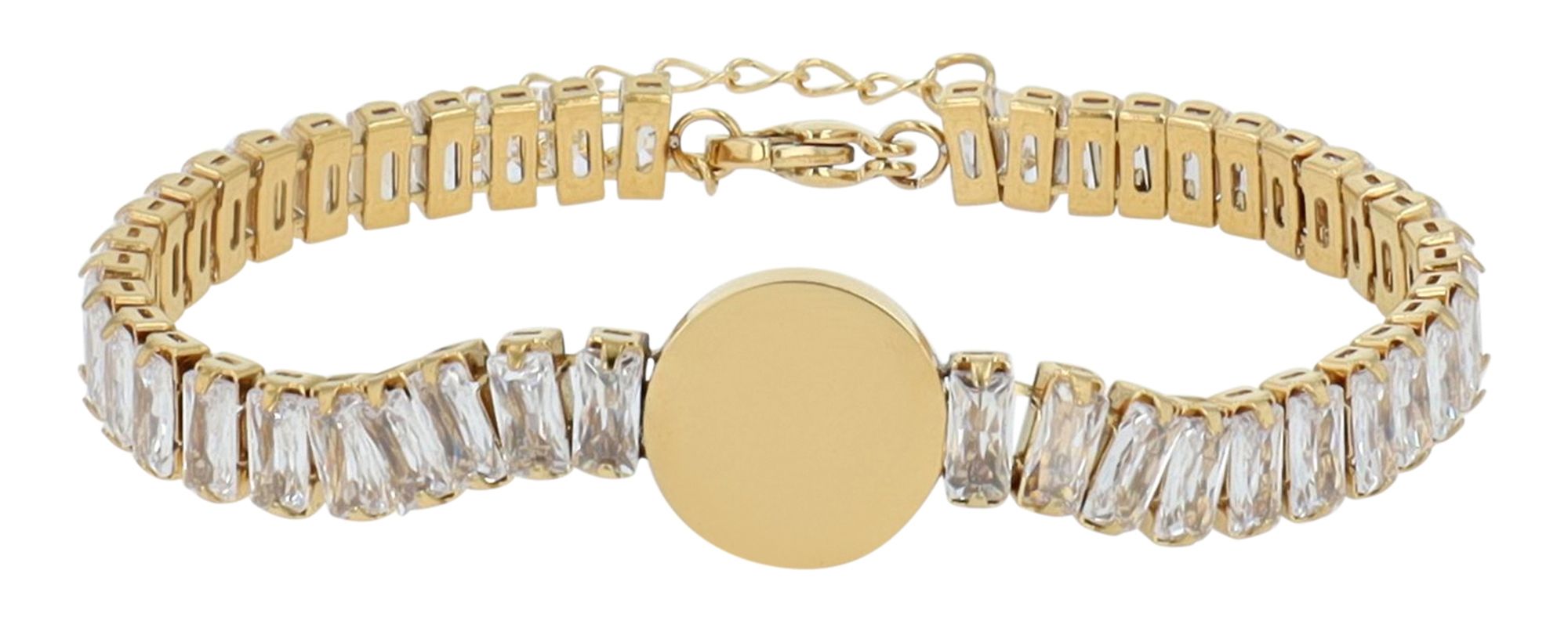 Akzent Armband "Alexis", Edelstahl & Zirkoniasteine, Gravurplatte, goldfarben