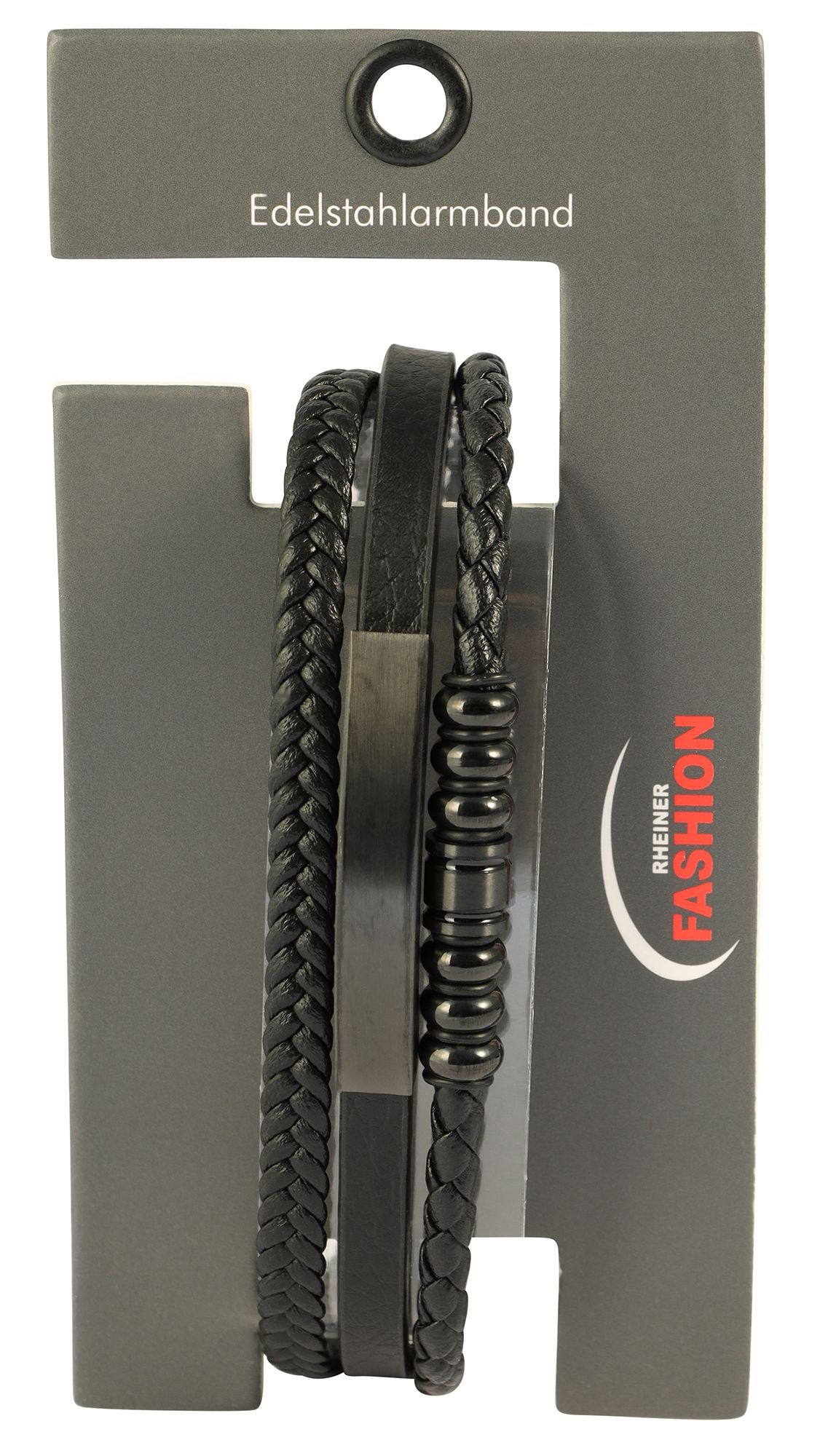 "Daniele" Armband aus Lederimitat mit Edelstahlelementen, 19cm