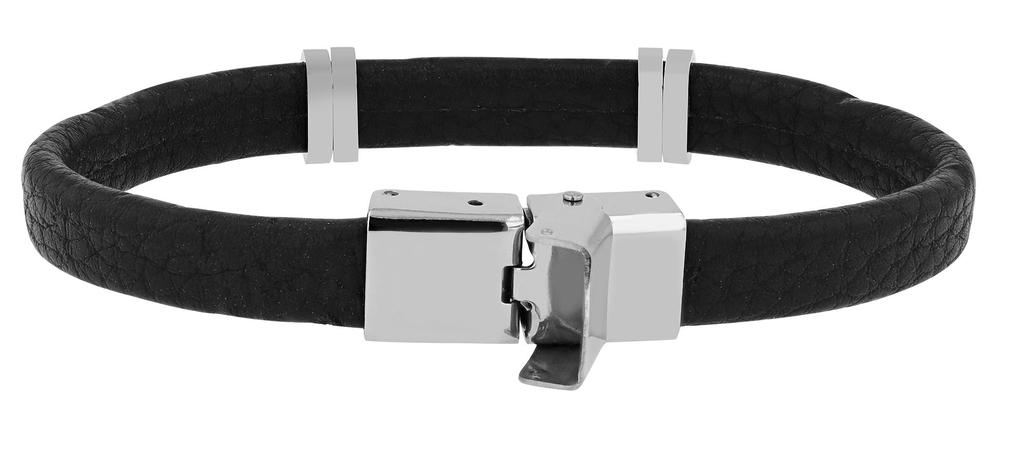 Akzent Armband aus Echtleder, Edelstahl-Gravurplatte, schwarz