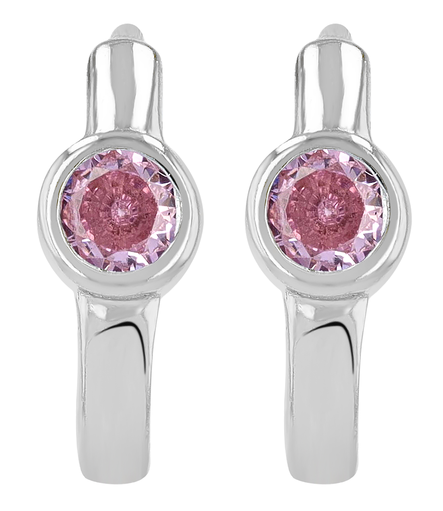 "Mexine" 925/- Echt Silber Mini Creole/ Huggie Ø 9 mm, rosa Zirkoniastein, rhodiniert