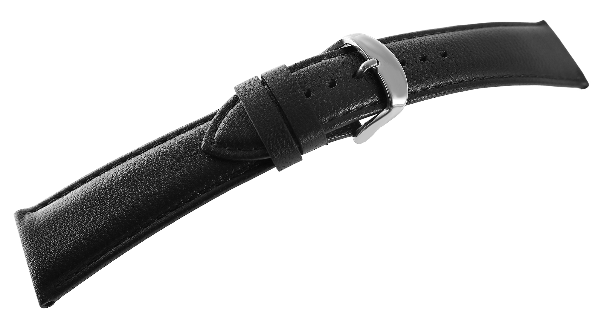 Gr 22 mm Uhrenarmband aus Echtleder in schwarz, genäht