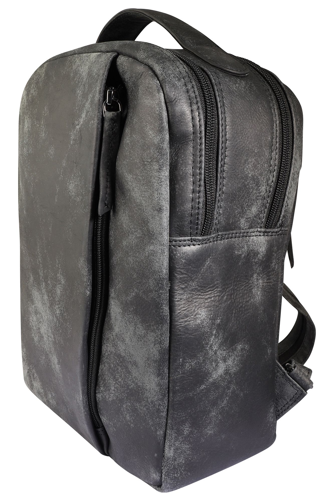Leonardo Verrelli, Echtleder Rucksack/Sling Bag, Reißverschluss, verstellbare Riemen, grau/schwarz