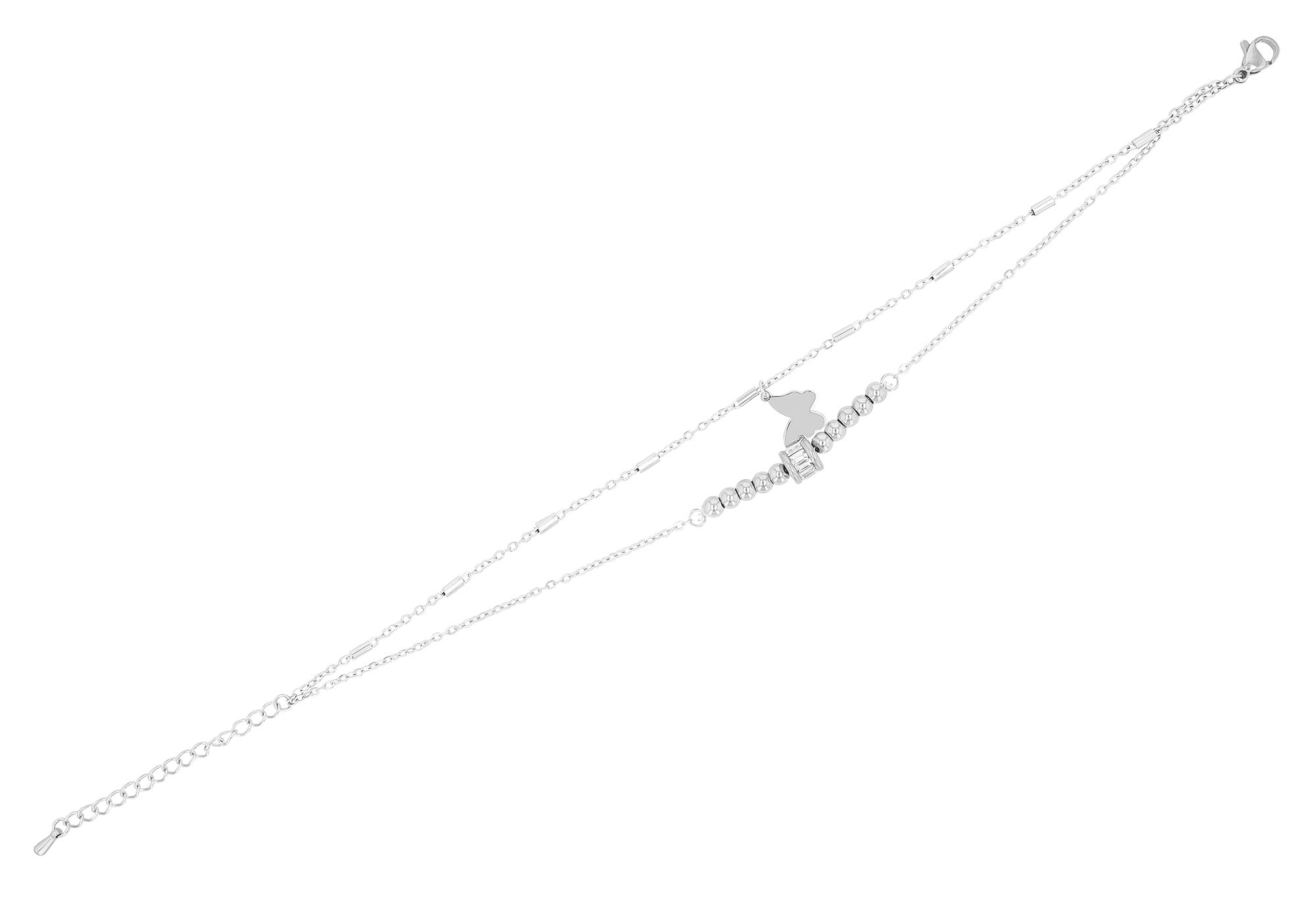Akzent Fußkettchen "Linden", Edelstahl, zweireihig, Schmetterling mit Perlmutt, silberfarben