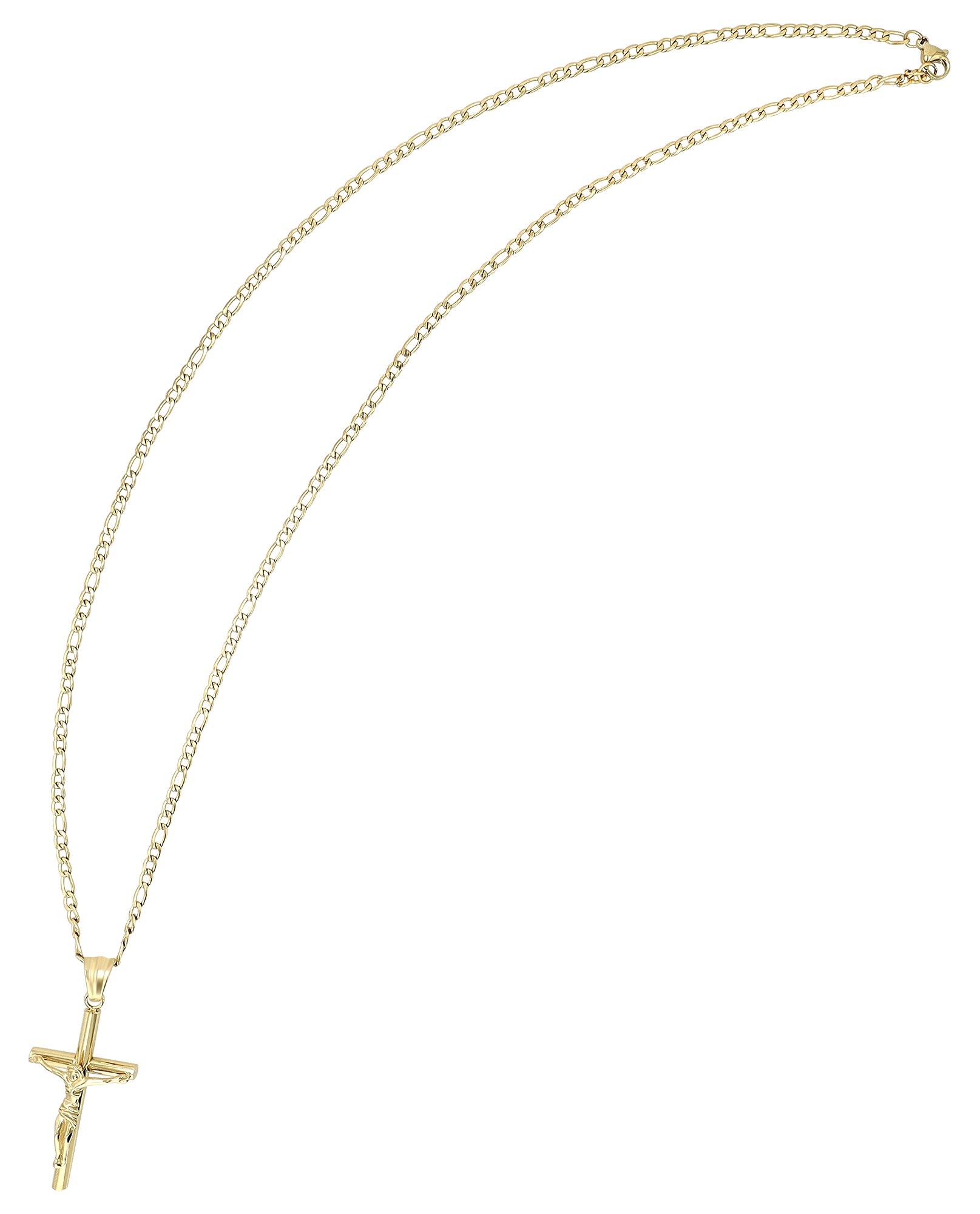 "Mireno" Edelstahlkette mit Anhänger, Kreuz/ Kruzifix, 61 cm/ 3 mm, goldfarben