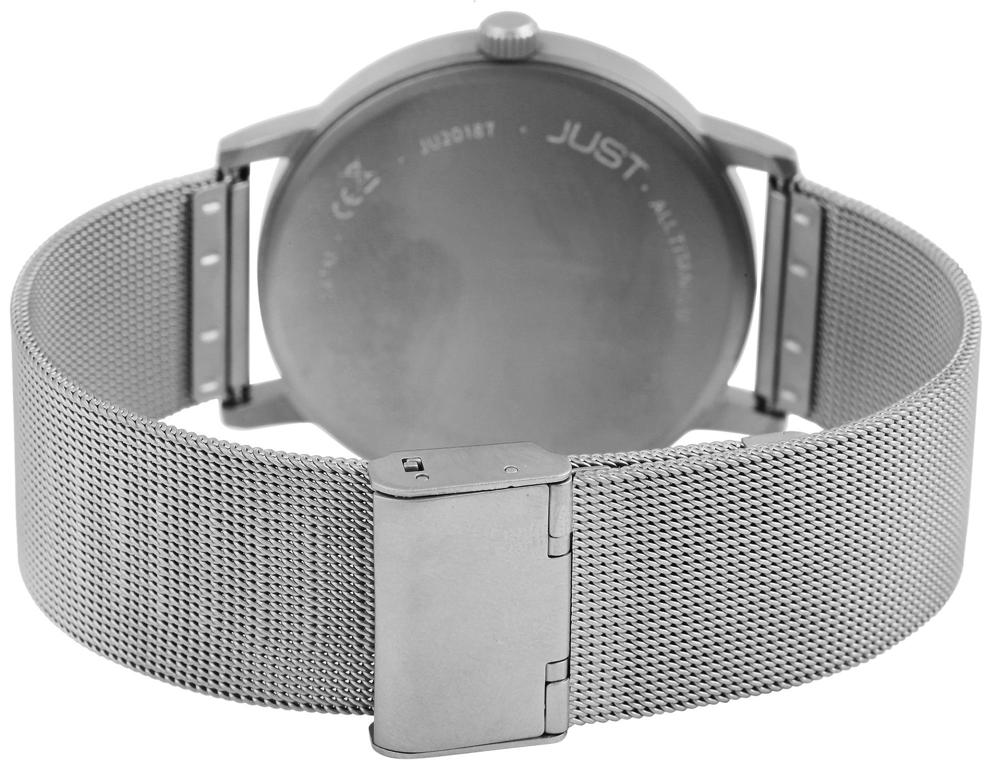 Just Titan Herrenuhr mit Edelstahl-Milanaisearmband, 5 ATM, blaues ZB