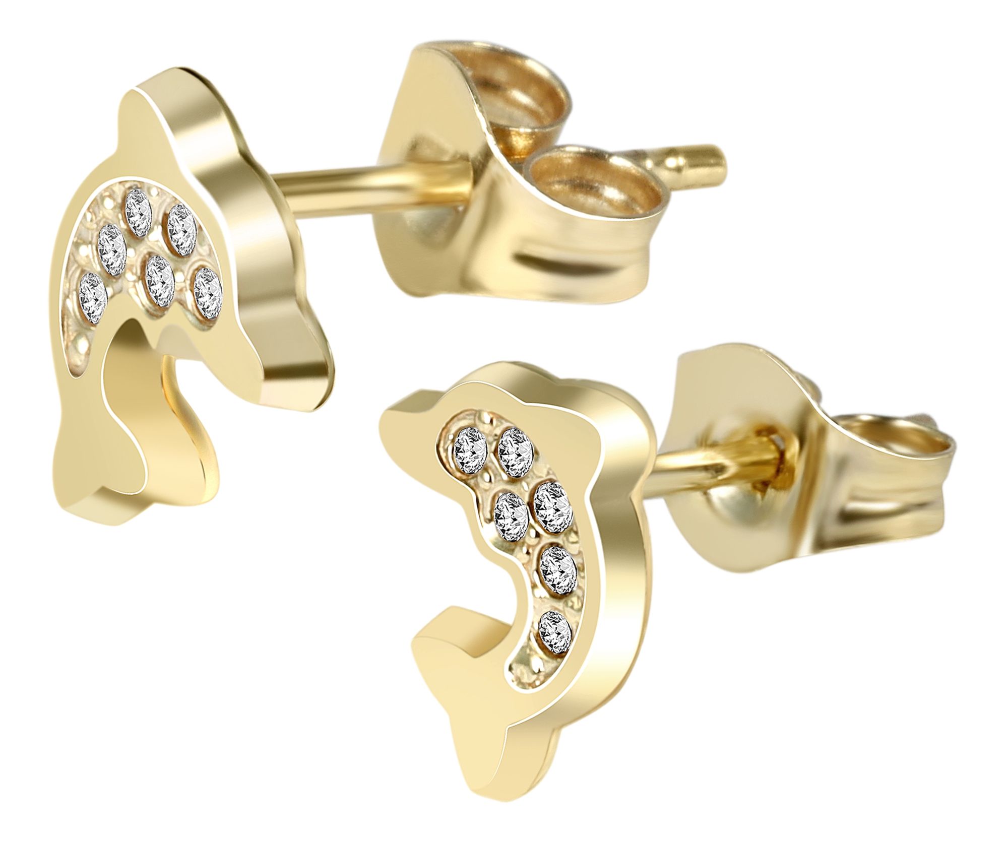 333/- Gold "Darina" Ohrstecker, Delfin mit Zirkonia, Gelbgold, 8 Karat, Kinder