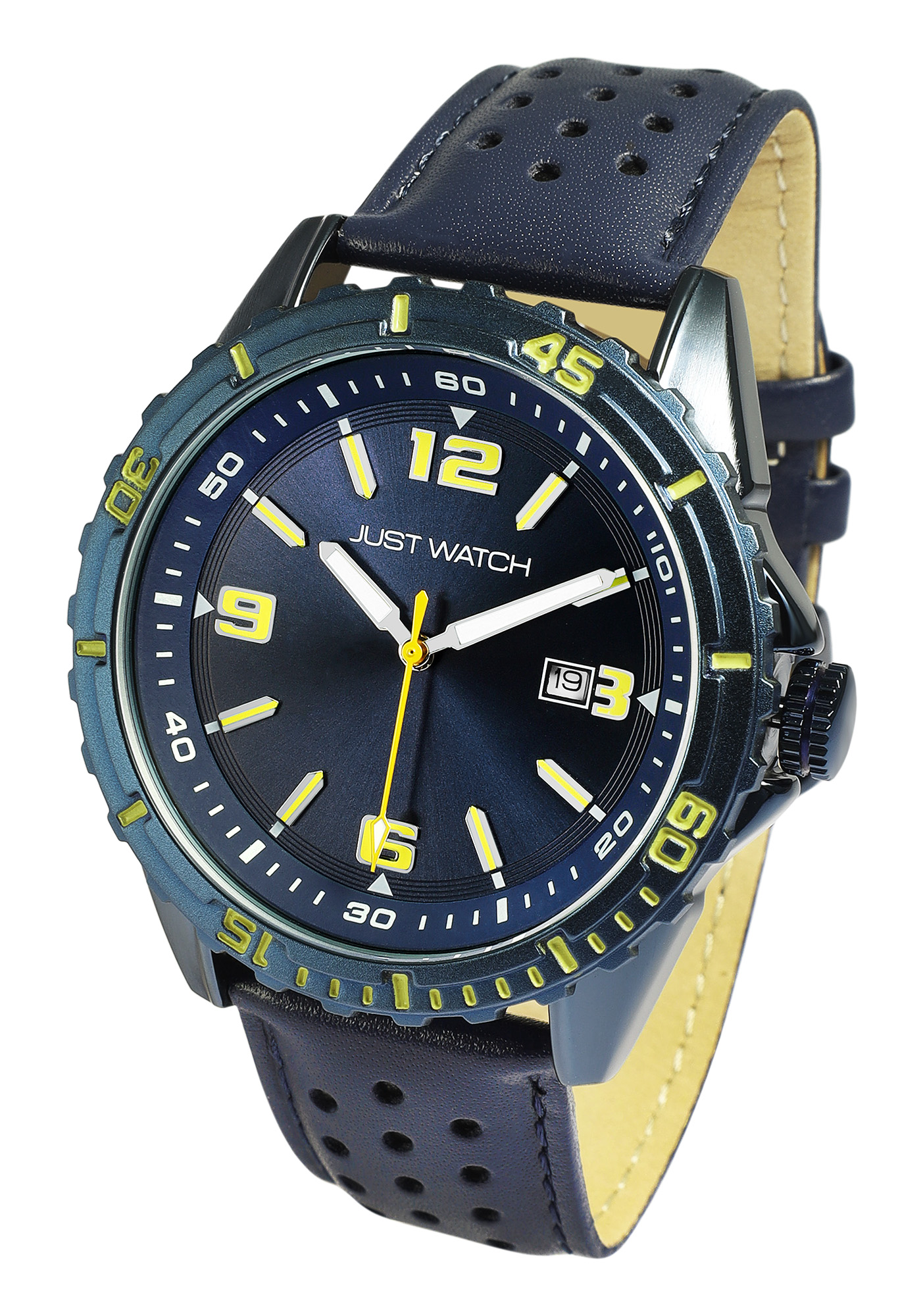 JUST WATCH Herrenuhr "Elwin"  mit Echt Lederband, Ø 43 mm, blau