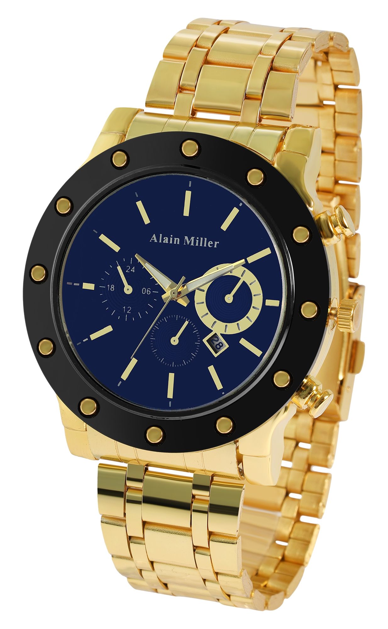 Alain Miller Herrenuhr mit Edelstahlband, goldfarben/ schwarz