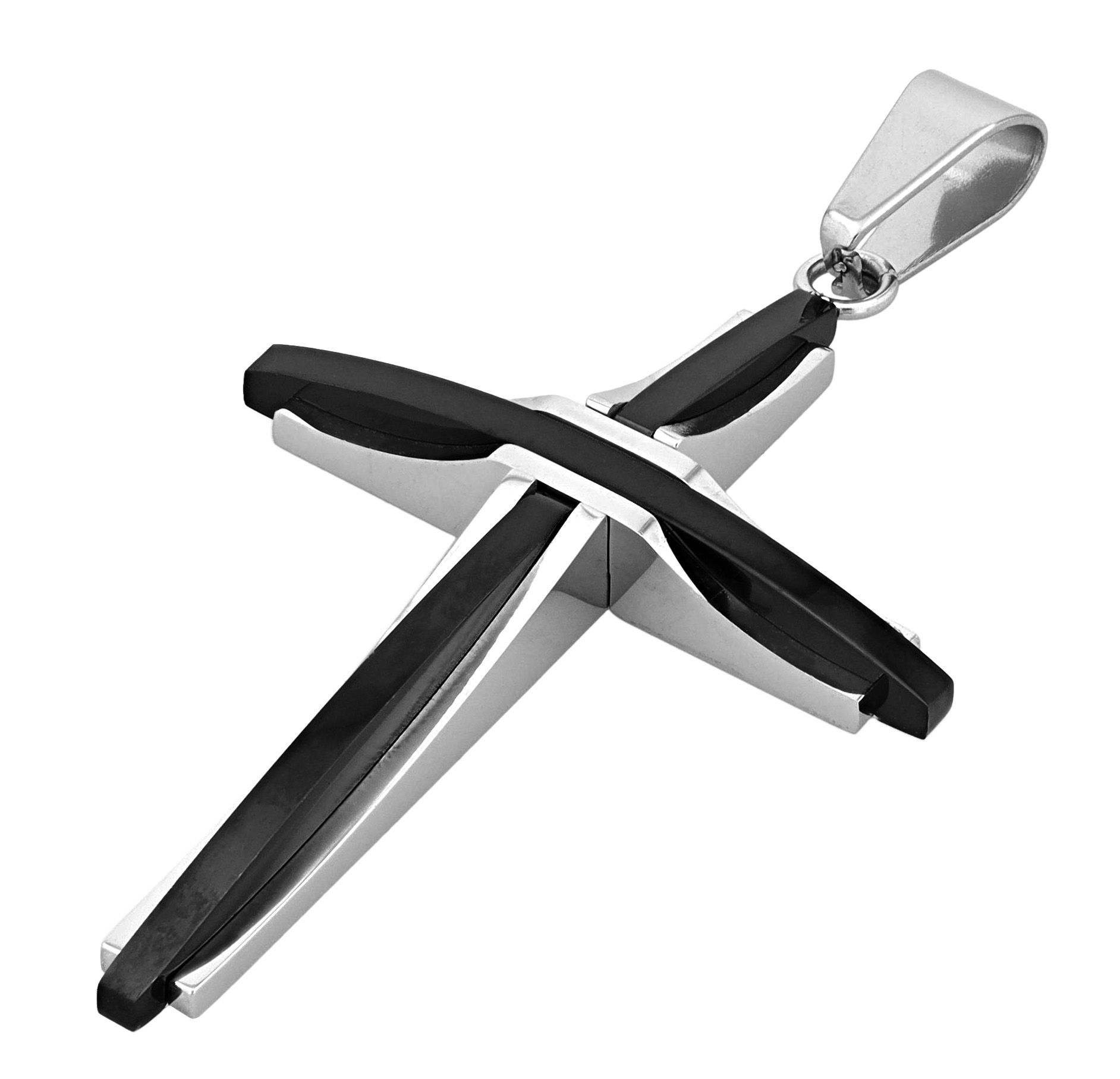 "Wyat" Edelstahl Anhänger - massives Kreuz, bicolor (silberfarben/schwarz)