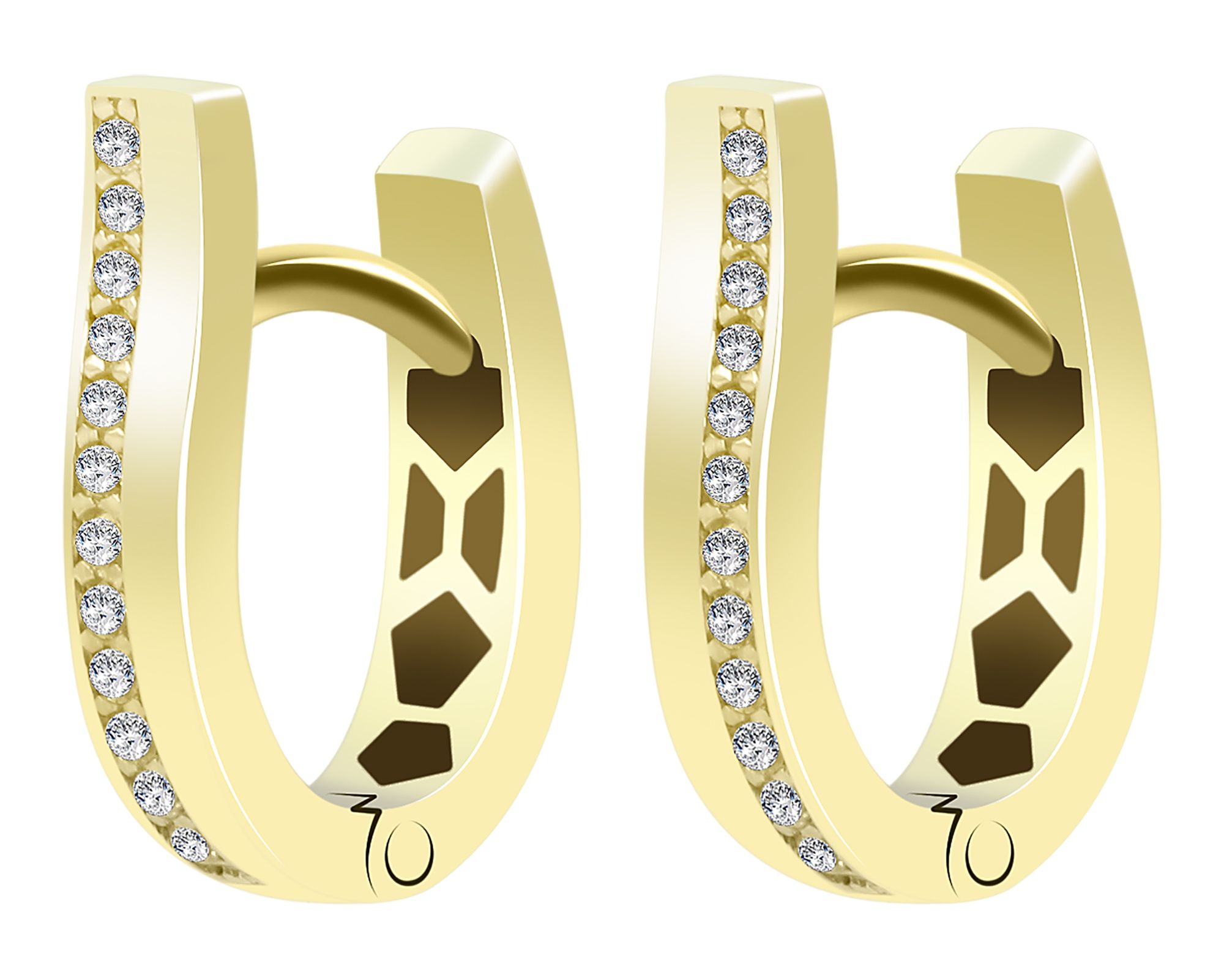 585/- Gold "Merle" Klapp-Creolen, Zirkoniabesatz, 14 Karat, Gelbgold