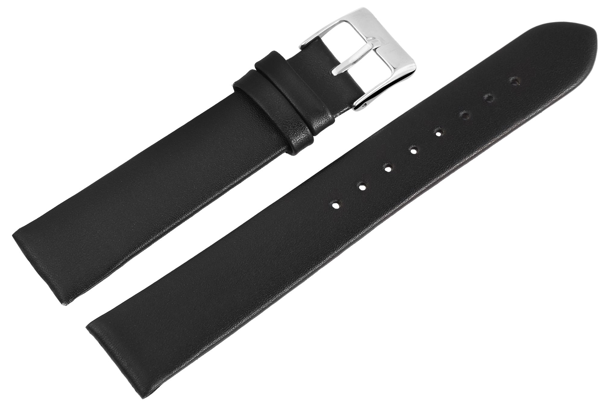 Echtleder-Uhrenarmband, Edelstahl Dornschließe, schwarz, 16 mm