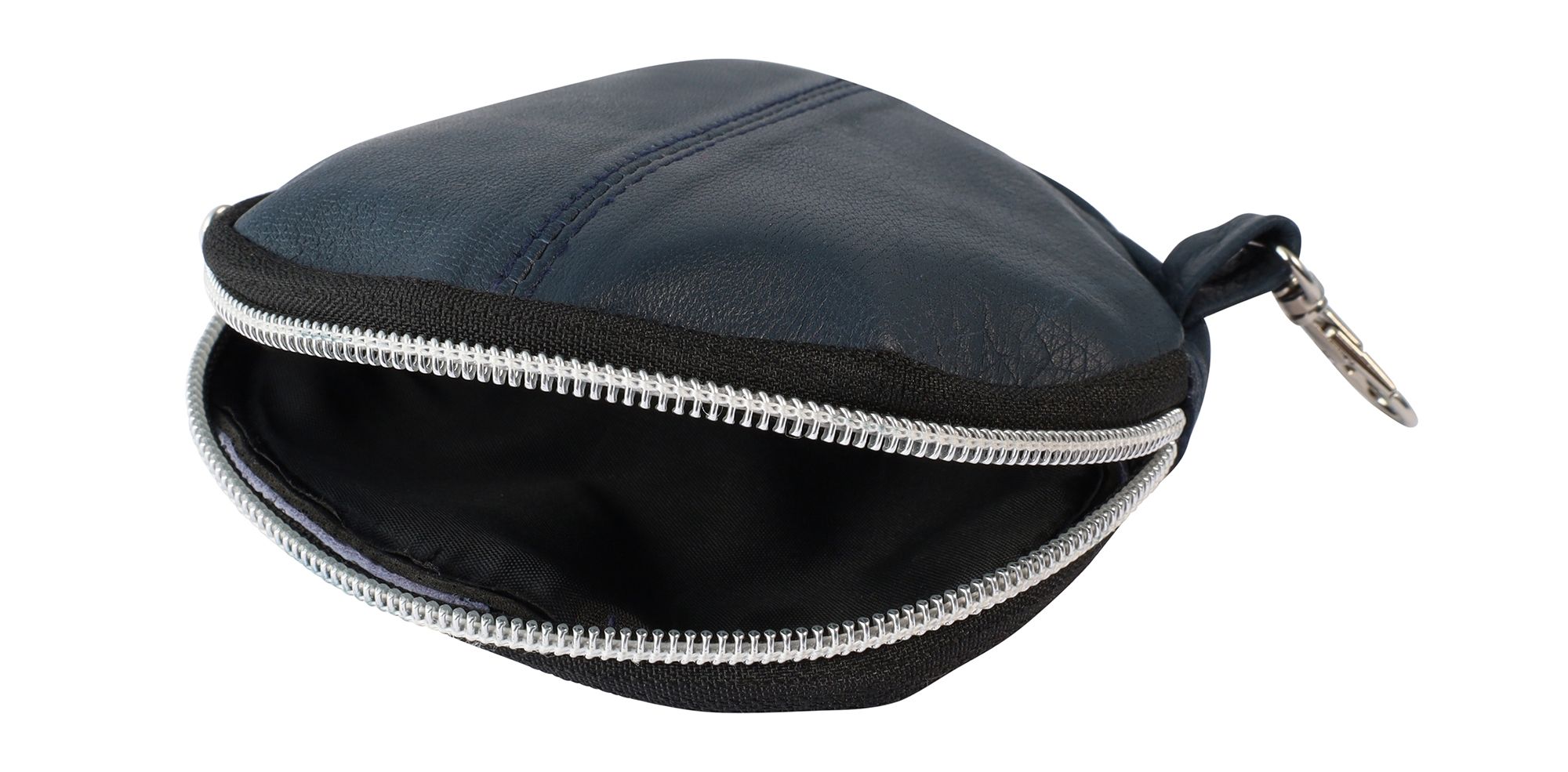 Echt Leder Mini Geldbörse rund, dunkelblau