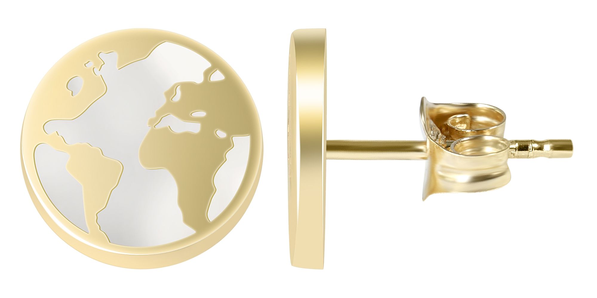 333/- Gold Ohrstecker, rund, Weltkarte, Perlmutt, Gelbgold, 8 Karat