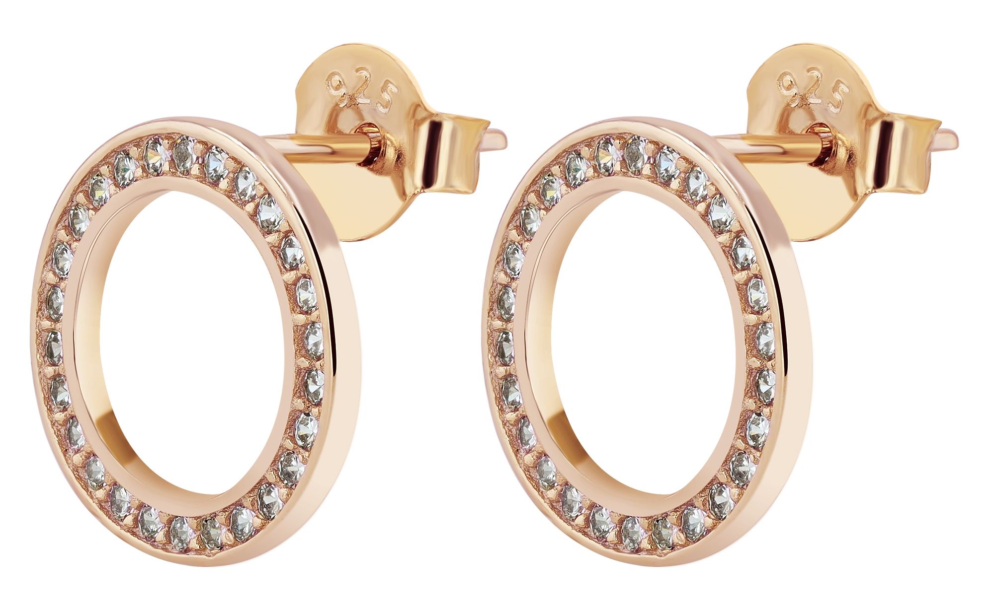 925/- Echt Silber Ohrstecker "Florence", Zirkoniabesatz, rund, rosévergoldet