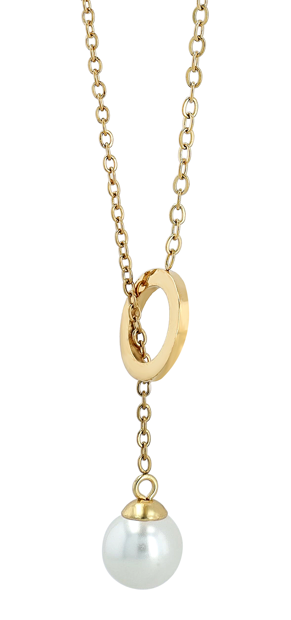 "Dunda", Akzent Ankerkette, Edelstahl, Perle & Ring, poliert, goldfarben, 45 cm