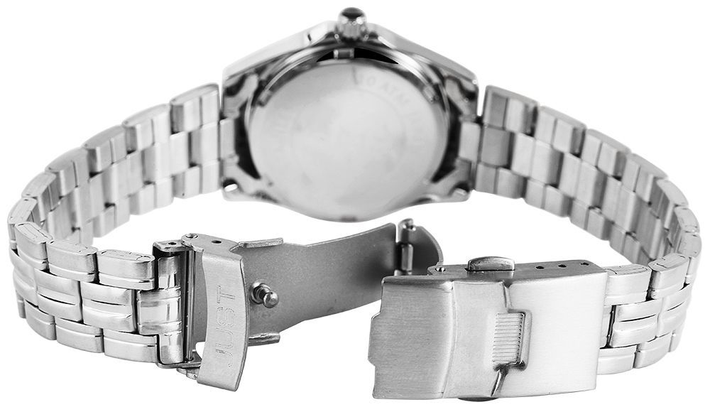Just "Esrah" Edelstahl Damenarmbanduhr, 3-Zeiger, Datumsanzeige, silberfarben/ weißes ZB