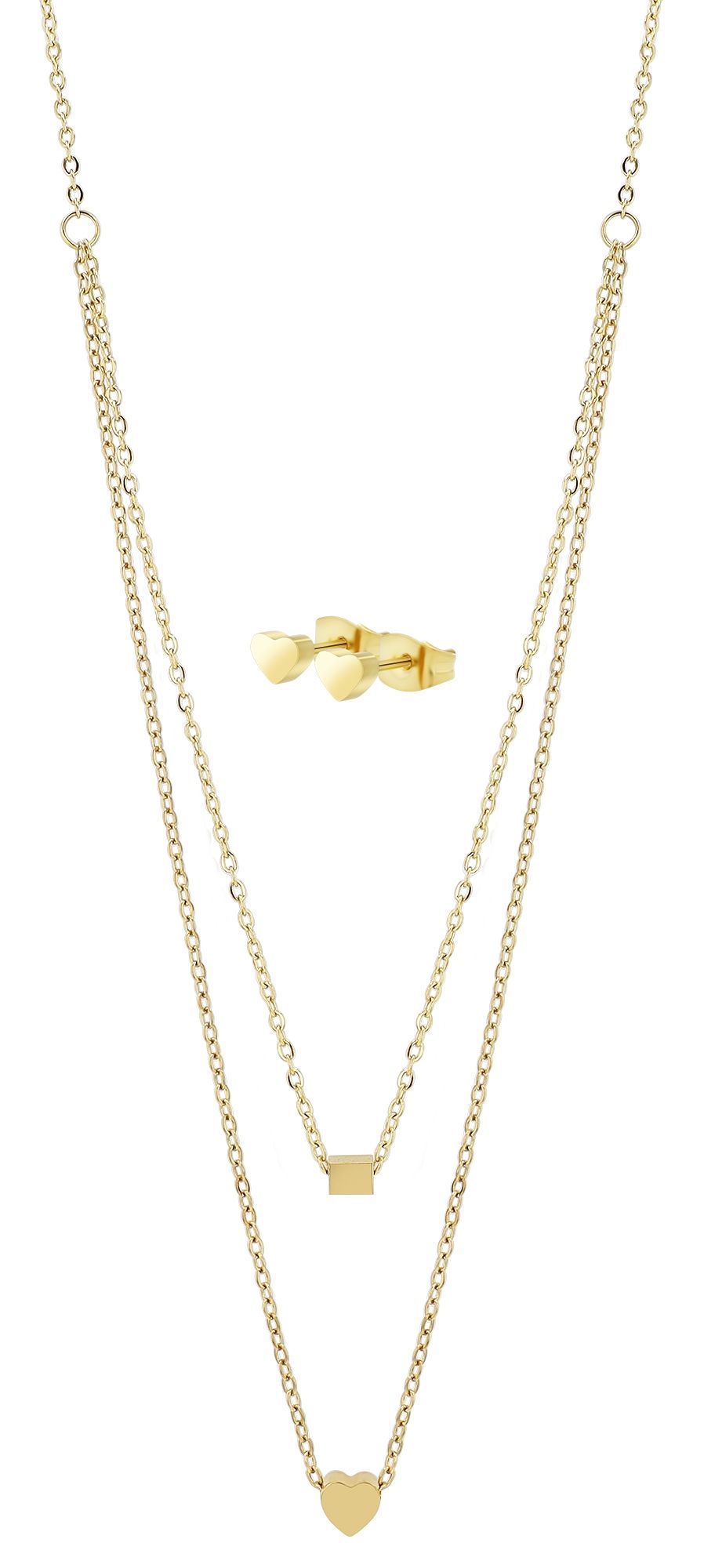 Akzent Schmuckset "Vilda", Layering Kette und Ohrstecker, Edelstahl, goldfarben