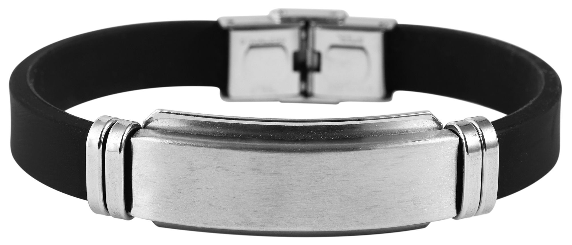 Akzent Armband aus Kautschuk und Edelstahl, schwarz, 20 cm