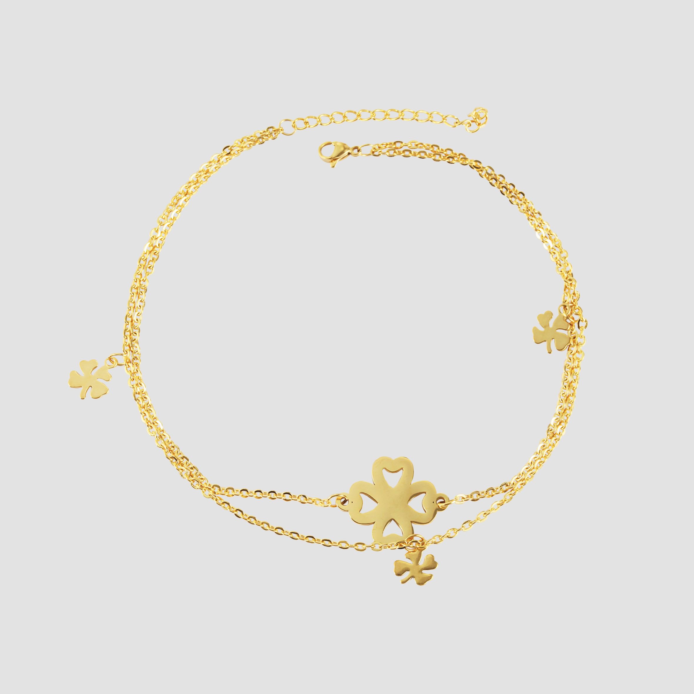 Akzent Edelstahl Fußkette, Kleeblatt-Anhänger, 26+5cm