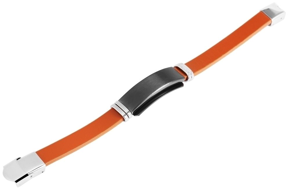 "Majid", Echtlederarmband, Edelstahlgravurplatte, hellbraun/schwarz, 21,5 cm