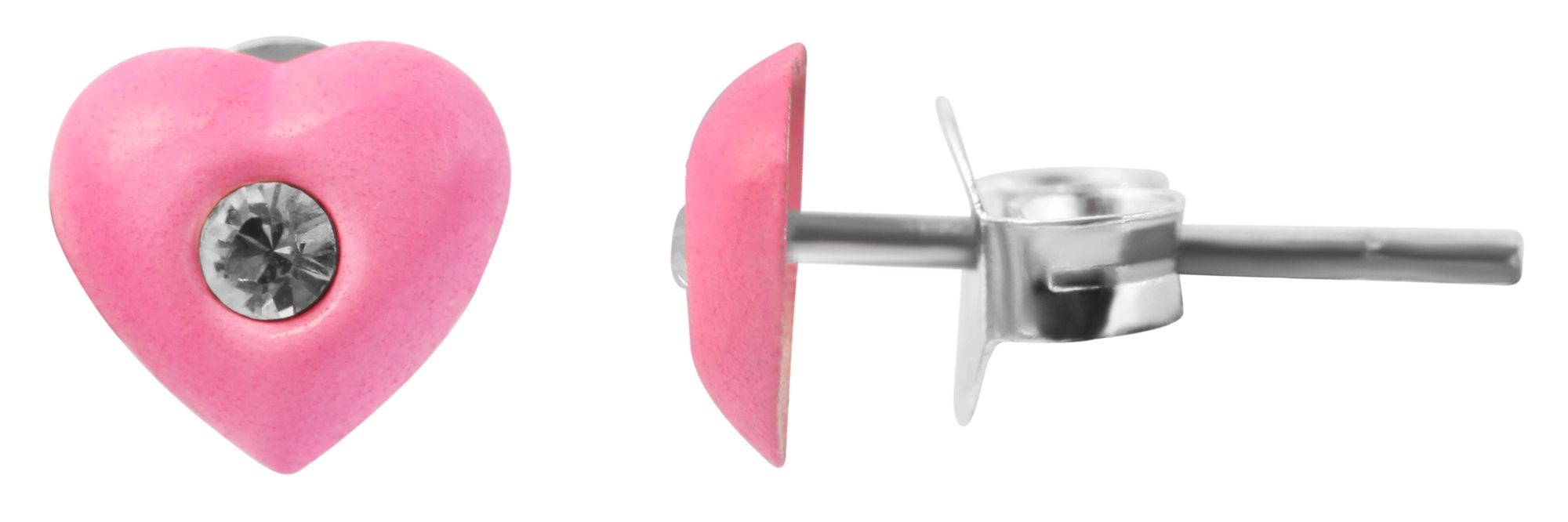 925/- Echt Silber Kinder Ohrstecker "Amanda", Herz mit Similistein, neonpink