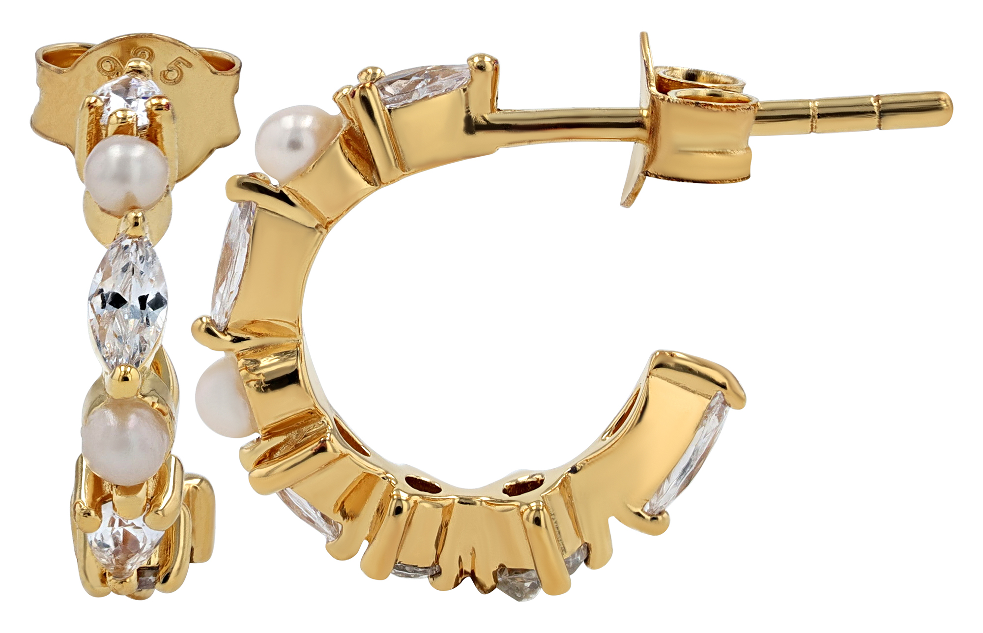 Sif Jakobs Jewellery 925/- Echt Silber Halbcreole "Adria Creolo Piccolo" Zirkonia/ Süßwasserperlen, vergoldet
