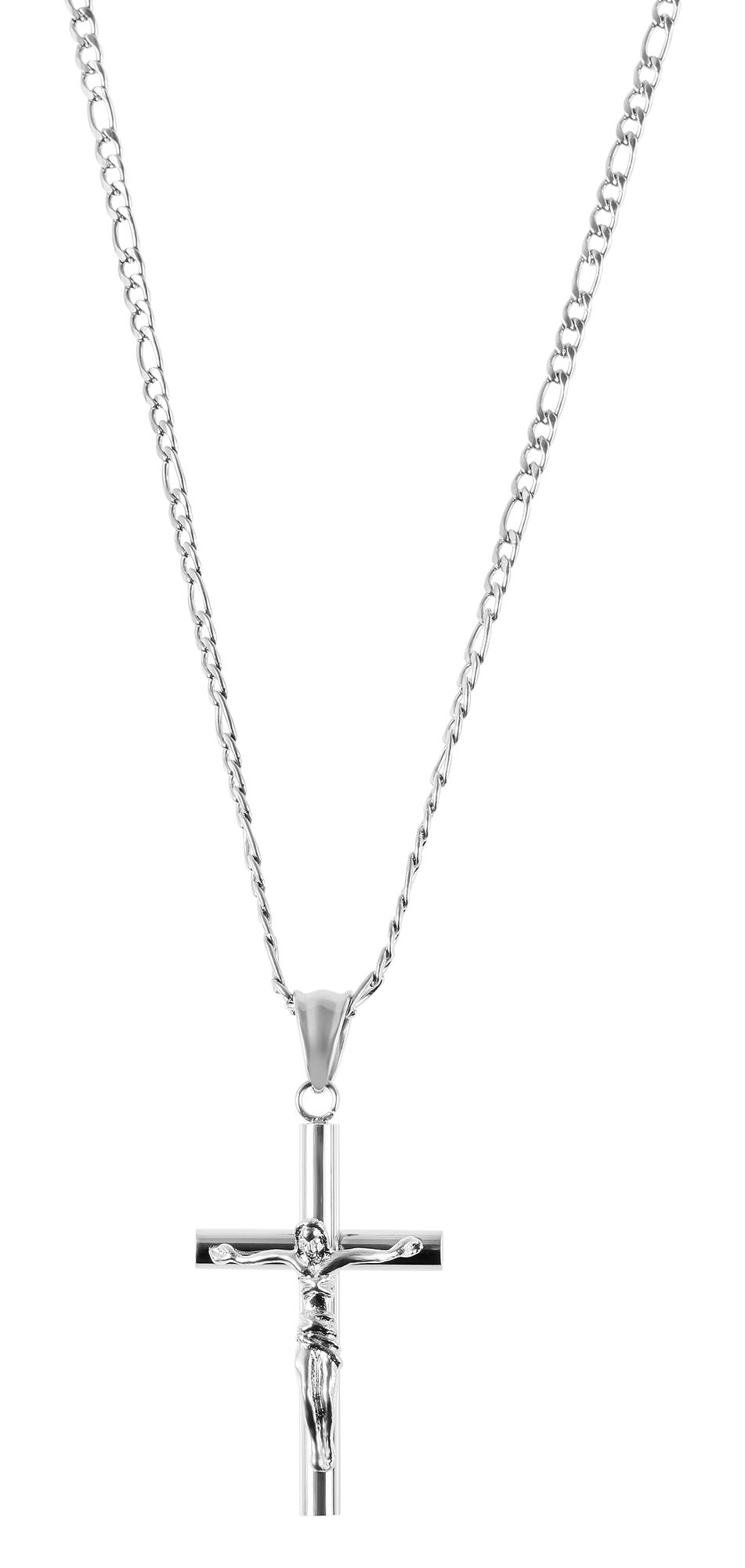 "Mireno" Edelstahlkette mit Anhänger, Kreuz/ Kruzifix, 61 cm/ 3 mm, silberfarben