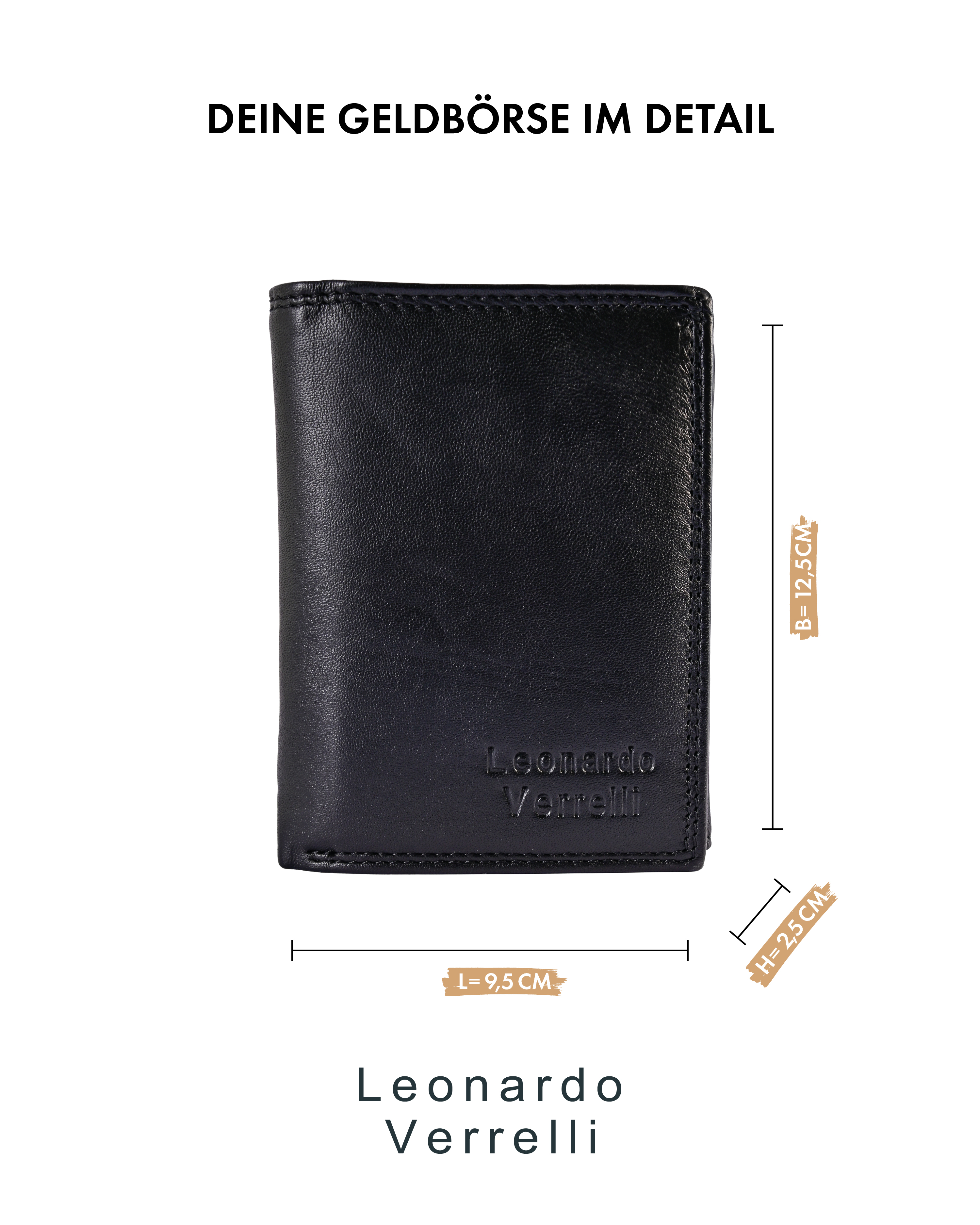 Leonardo Verrelli Echtleder (Nappa) Geldbörse, RFID, Hochformat, schwarz