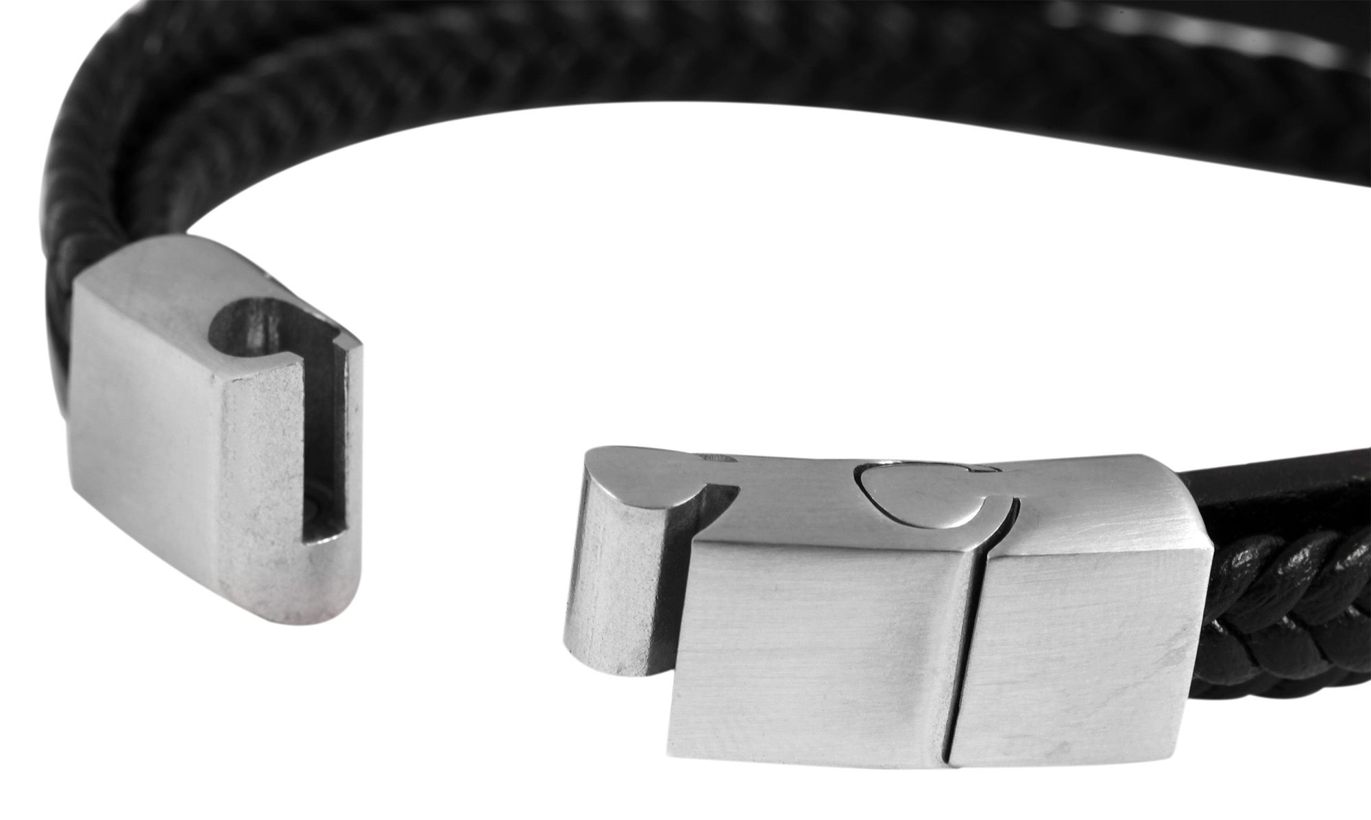 Akzent Echtlederarmband, dreireihig, mit Gravurplatte, schwarz/goldfarben