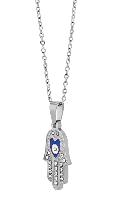 "Hand der Fatima" Edelstahlkette mit Anhänger, 45 cm, silberfarben