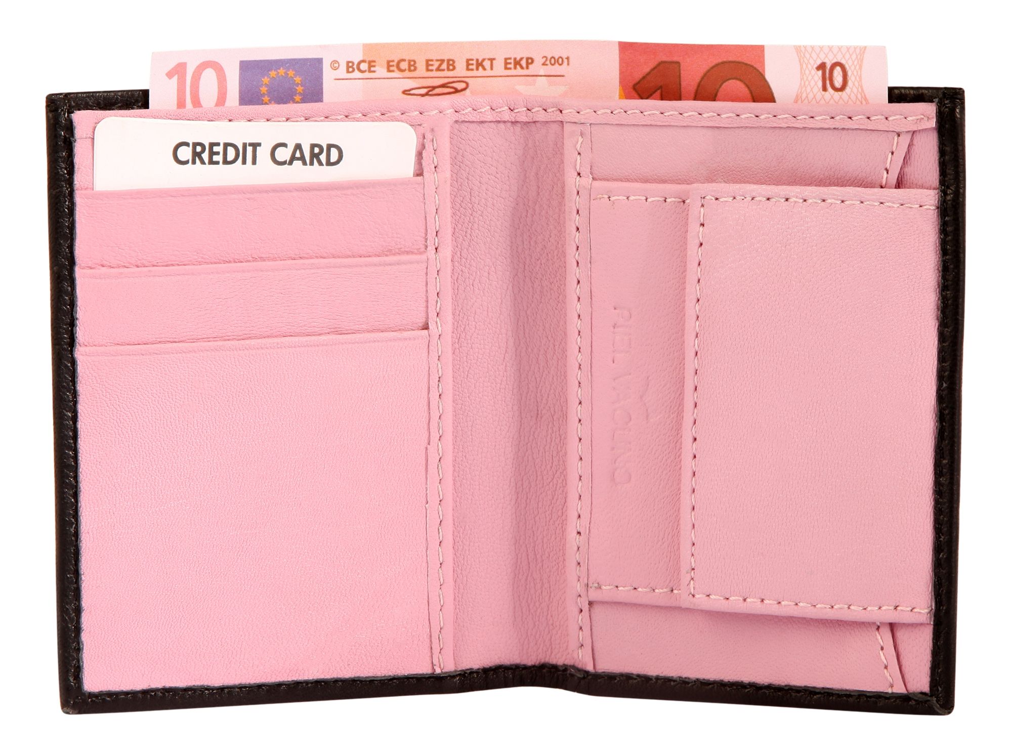 Steinmeister Mini-Geldbörse aus Echtleder, Hochformat, schwarz/rosa