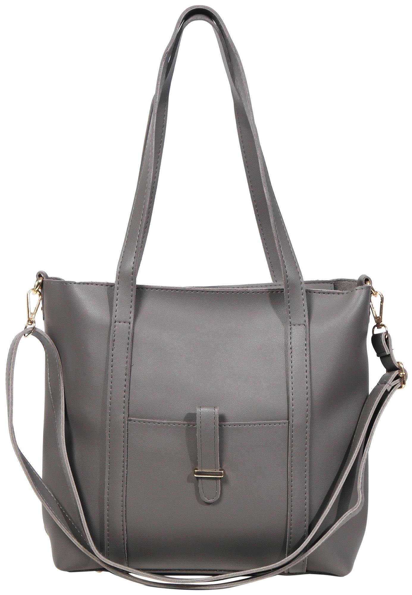 Damen Taschen-Set, Handtasche/ Schultertasche aus Lederimitation, Grau