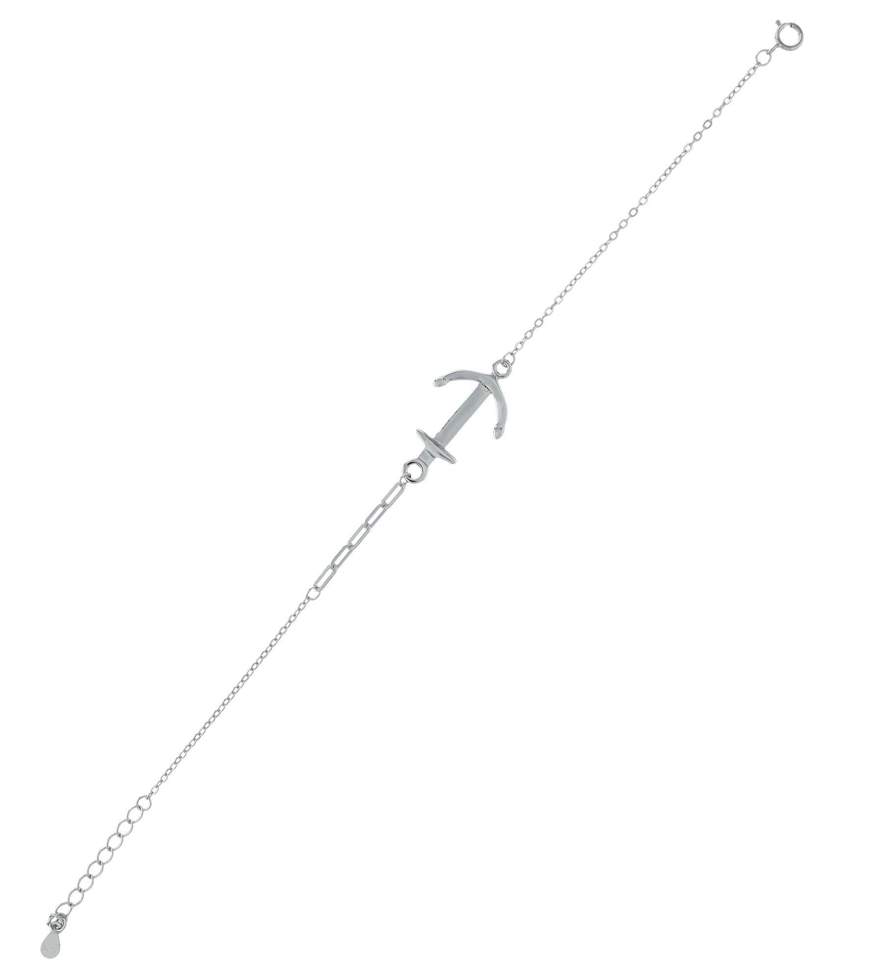 "Mireille" 925/- Echt Silber Armband mit Anker, rhodiniert, 17+3 cm
