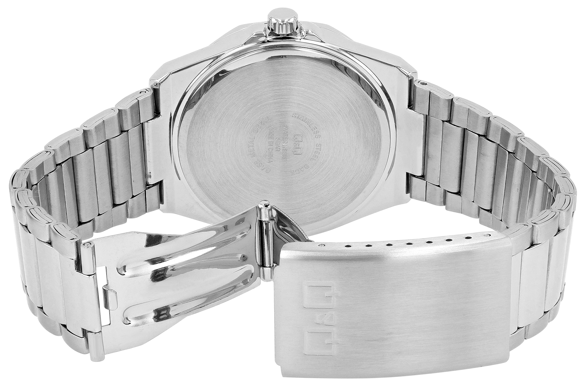 Q&Q Herrenuhr mit Edelstahlband, Ø 42 mm, silberfarben/ grün