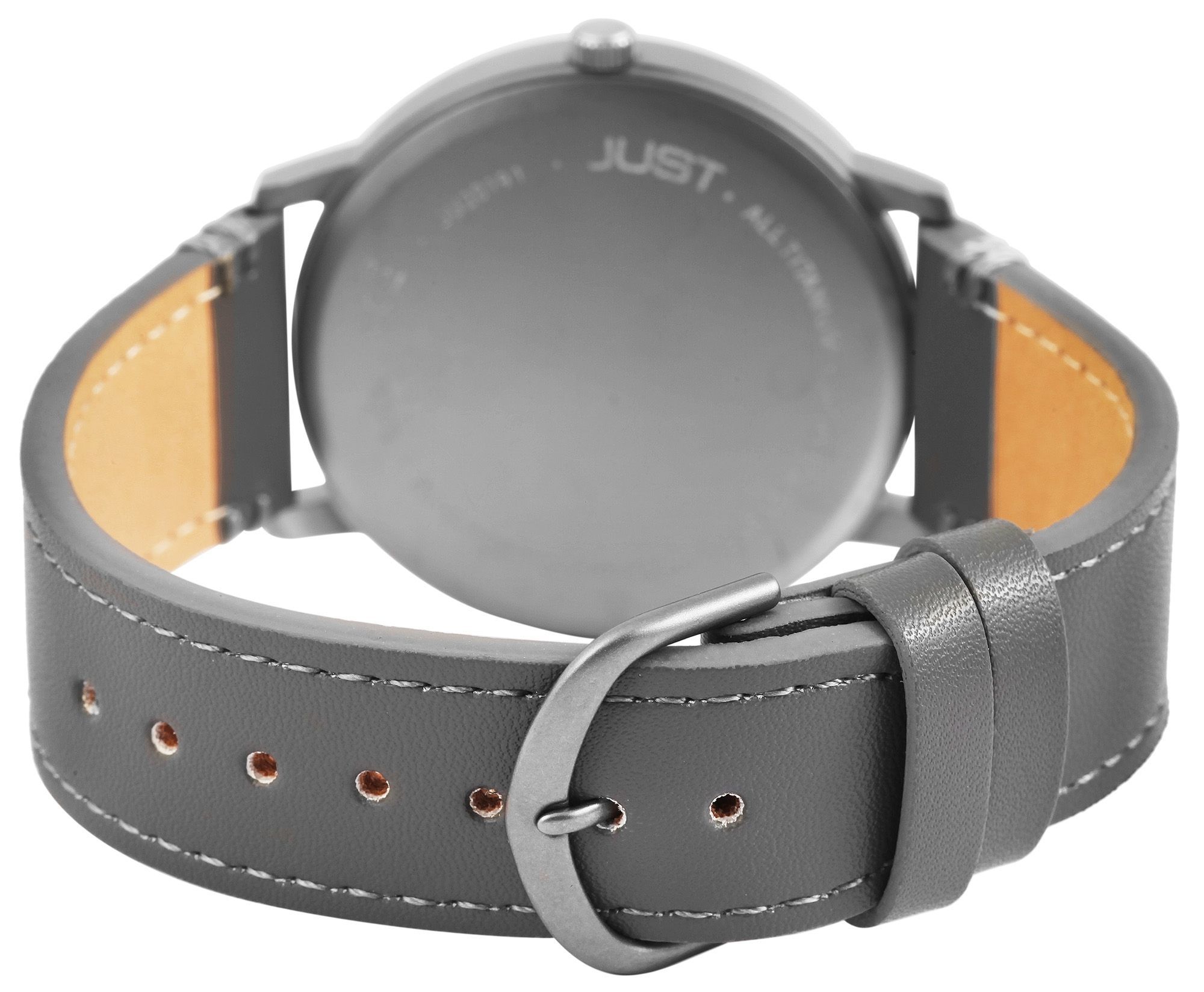 Just Titan Herrenuhr mit Echtlederarmband, 5 ATM, grau