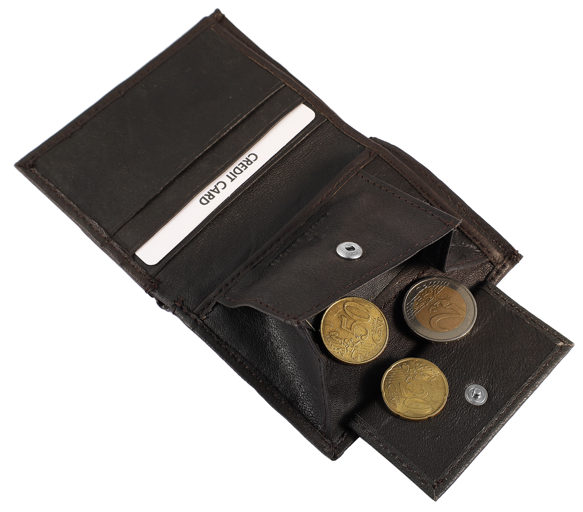 Excellanc Mini-Geldbörse aus Echtleder, Hochformat, dunkelbraun