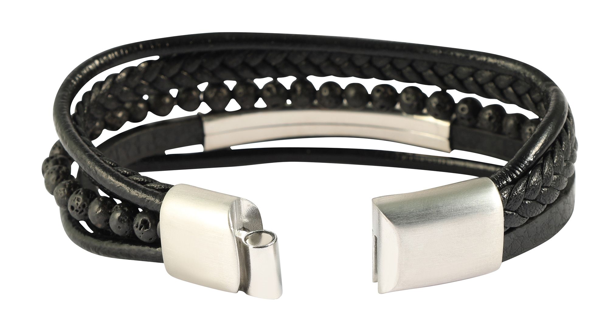 "Neel" 21 cm, Armband aus Lederimitat mit Gravurplatte und Naturstein (Feuerstein), VE-4