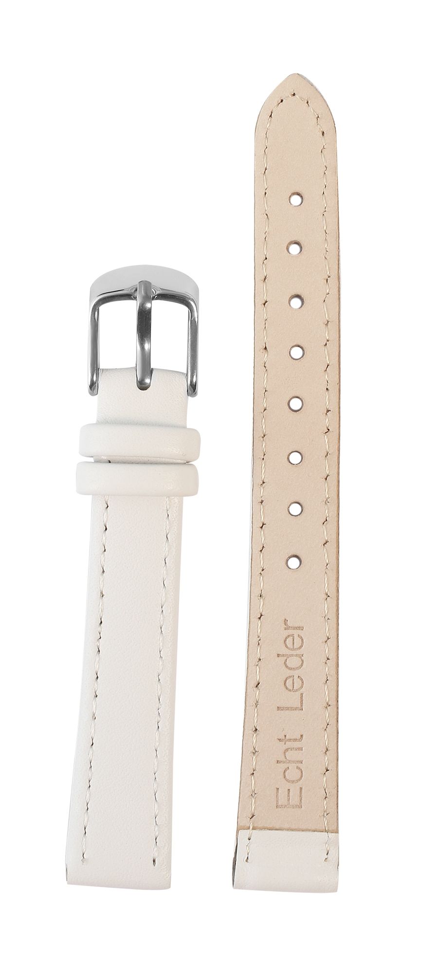 Uhrenarmband aus Echtleder, genäht, weiß, 14 mm