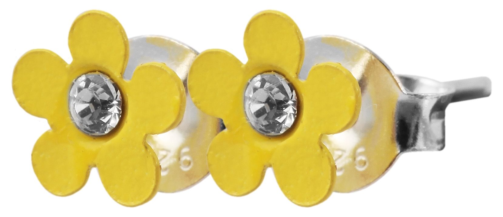925/- Echt Silber Kinder Ohrstecker "Florette", Blume mit Similistein, gelb