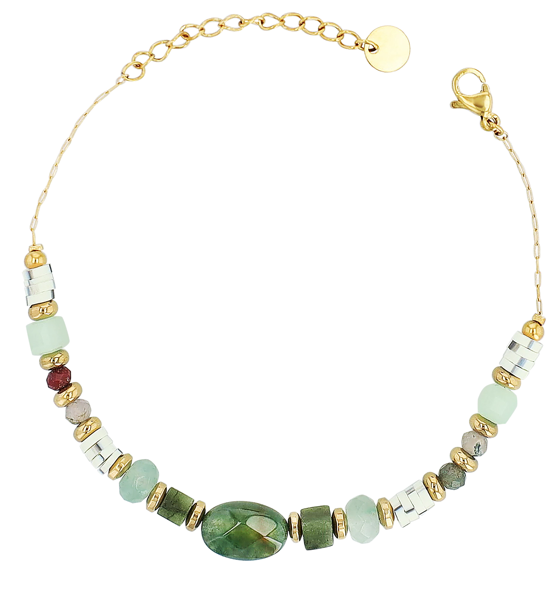"Lowy" Akzent Edelstahlarmband mit Naturstein (indische Achat), 16,5 + 3 cm