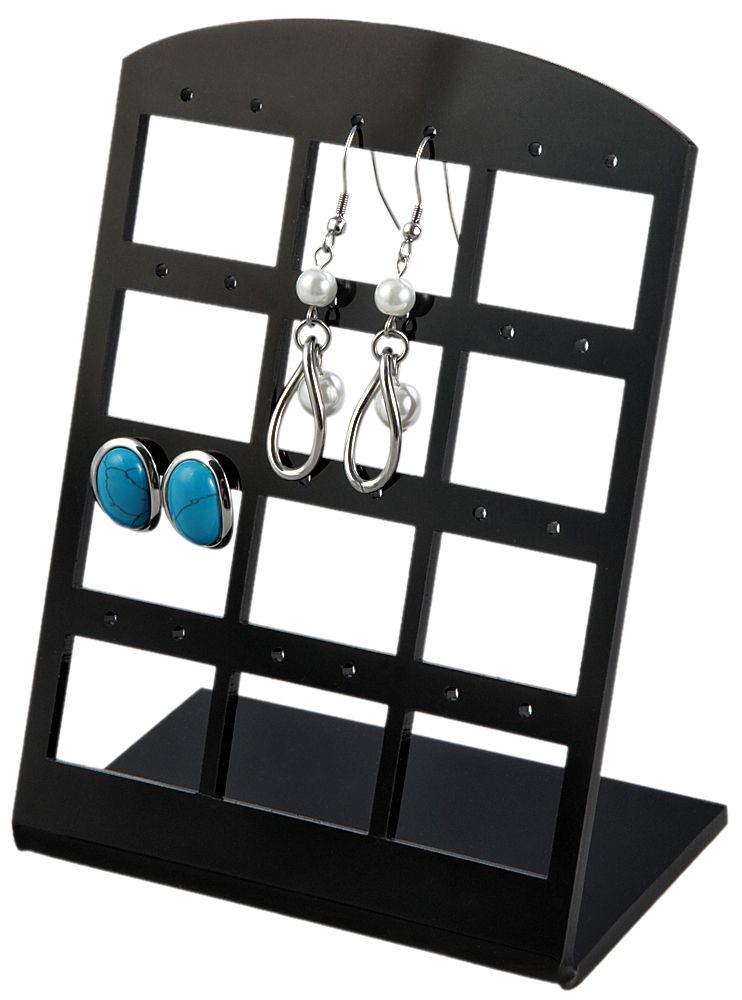 Display für 12 Ohrringe (Dekoserie Shiny), Kunststoff, 13,5 cm, schwarz