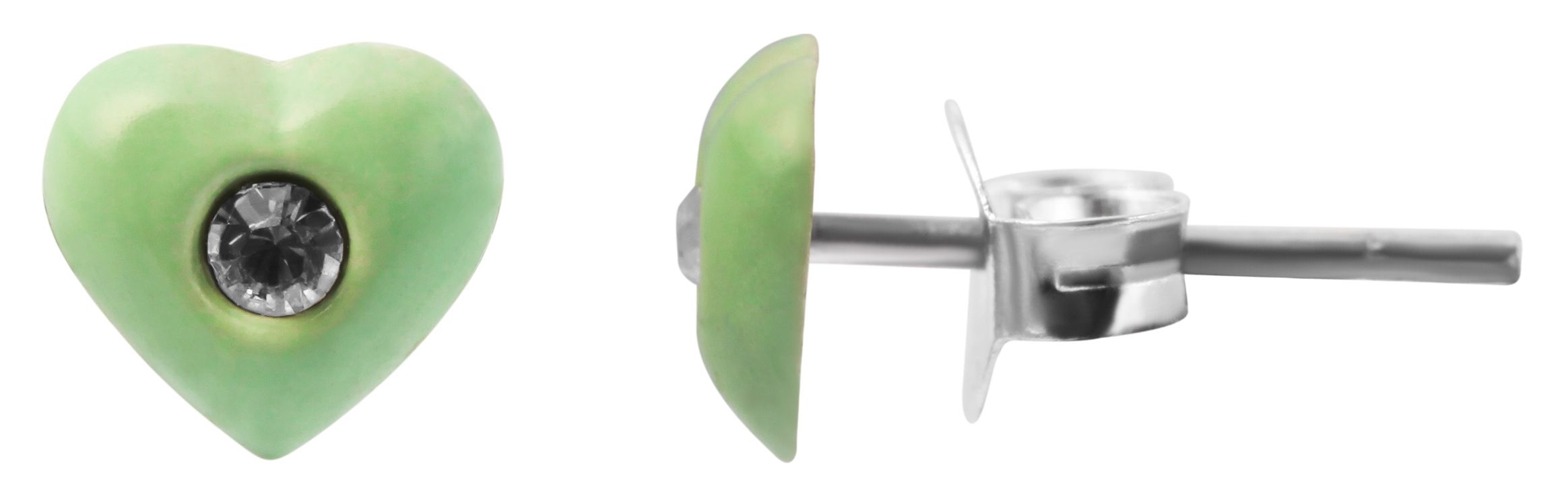 925/- Echt Silber Kinder Ohrstecker "Amanda", Herz mit Similistein, hellgrün