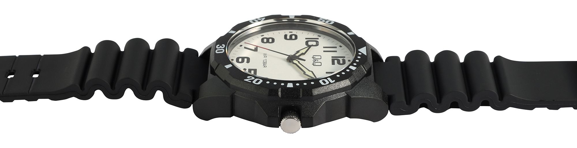 Q&Q Herrenuhr, Resinband, Ø 43 mm, schwarz/ weiß