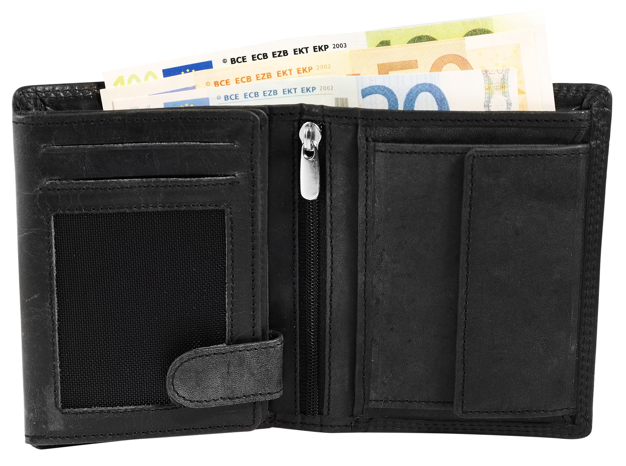 Akzent Echt Leder (Hunter-Leder) Geldbörse, RFID, Hochformat, "Jäger", schwarz