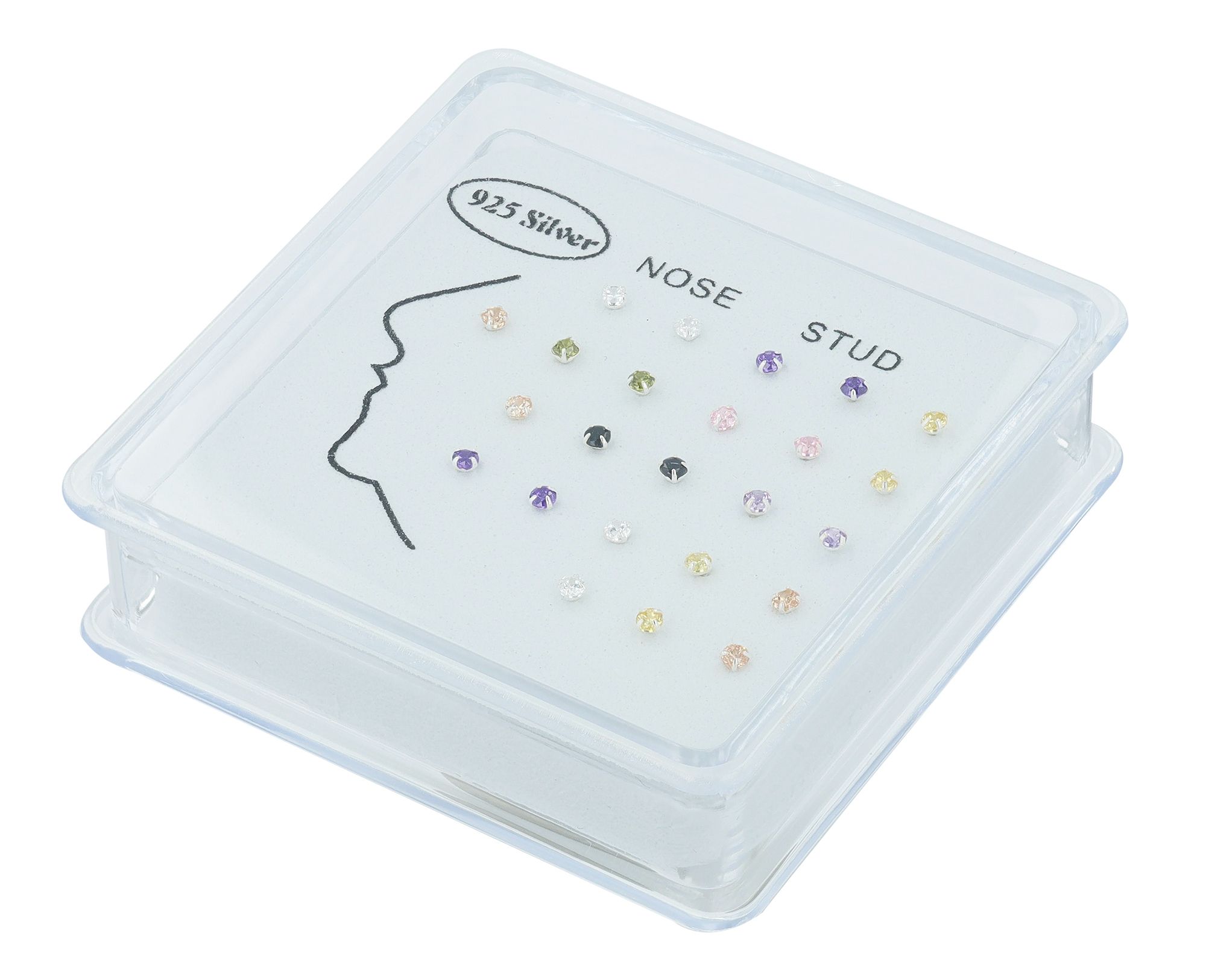 "Vaida" I-förmiger Nasenstecker/ Nasenpiercing, 925/rh Echt Silber, Kopf Ø 2 mm, VE-24 Stück