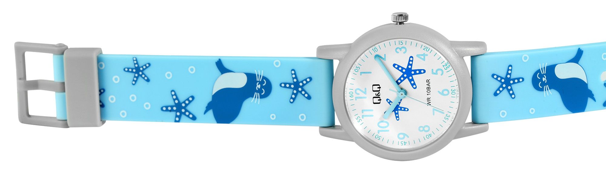 Q&Q Kinderuhr, Kunststoff, Silikonarmband, "Meer/ maritim", 10 ATM, Ø 32 mm