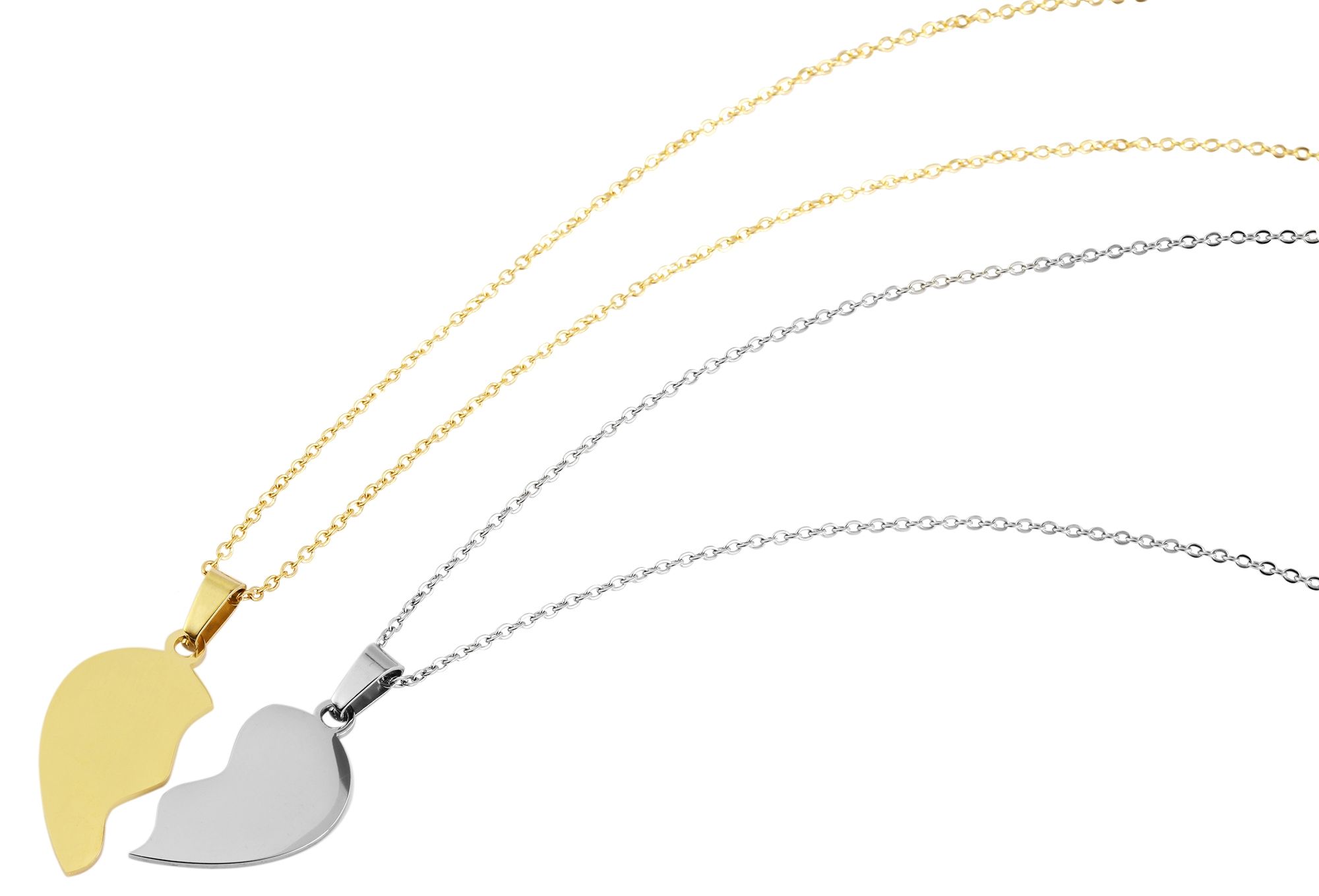 "Caral", Akzent Partnerketten/Freundschaftskette, Edelstahl, Herz, gravierbar, poliert, silberfarben/goldfarben, 43+5 cm